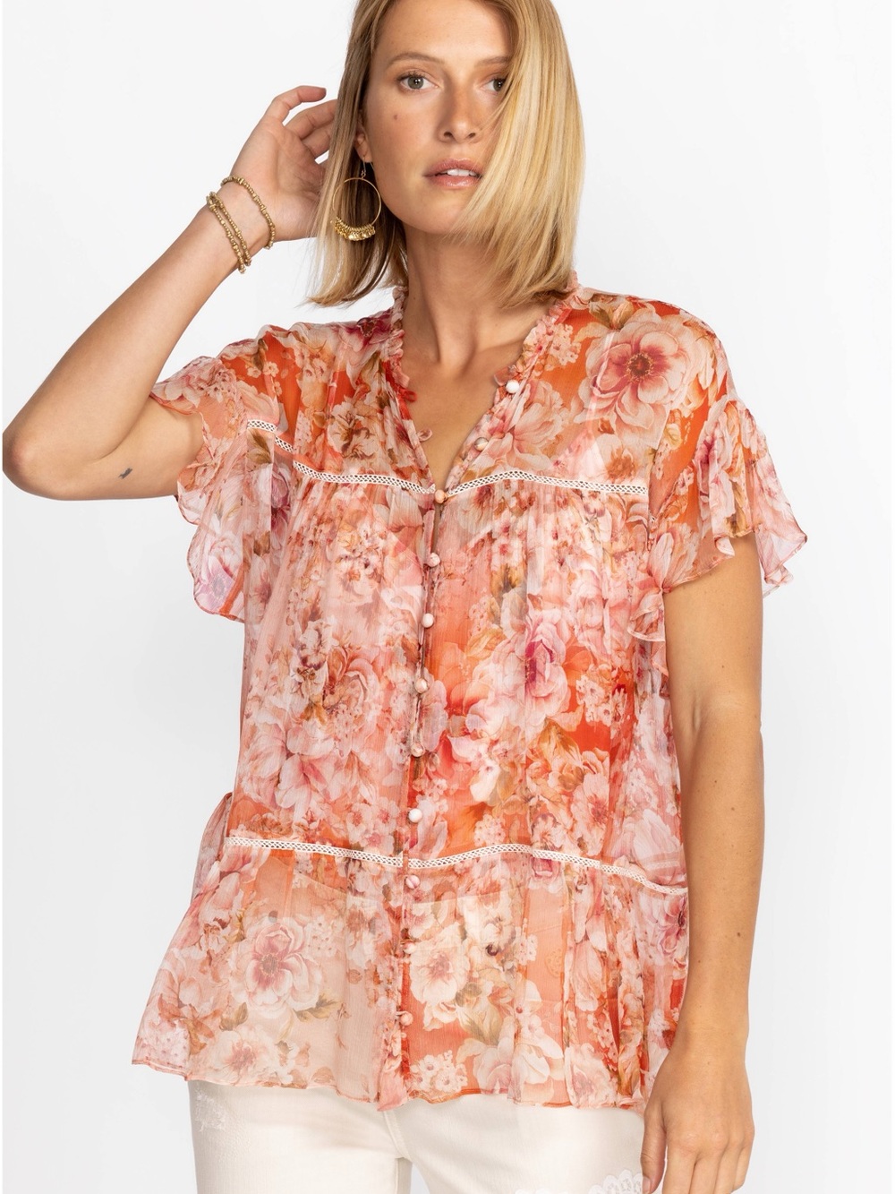JOHNNY  WAS YOURS TRULY SILK BLOUSE  SIZE XS